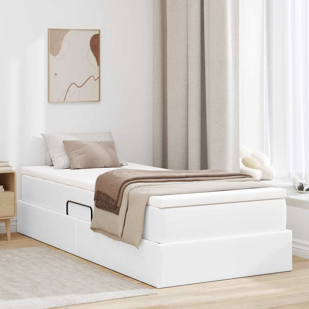 Ágy tárolóval és matraccal matracmal Fehér 90 x 190 cm Műbőr