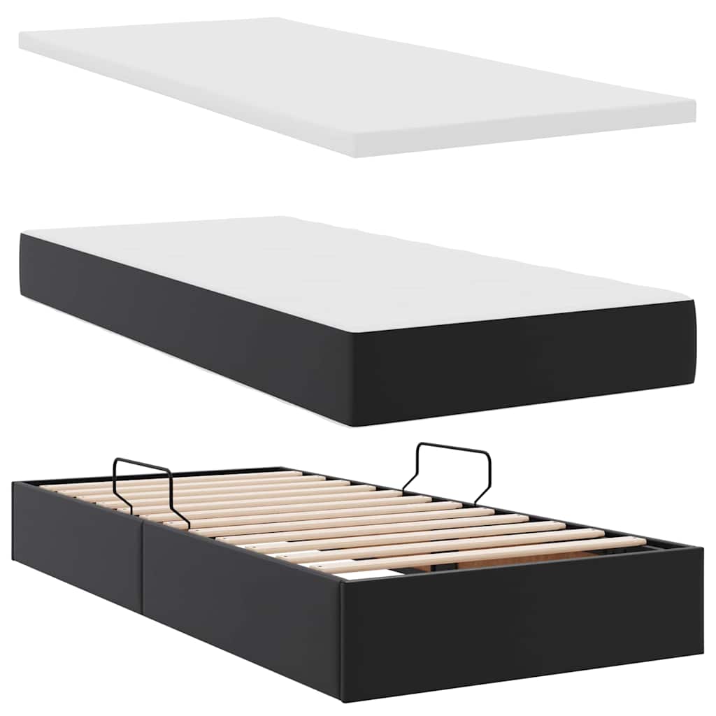 Ágy tárolóval és matraccal matracmal Fekete 90 x 200 cm Műbőr