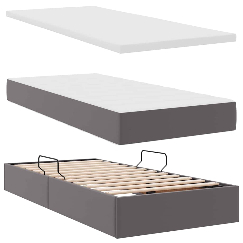 Ágy tárolóval és matraccal matracmal Szürke 90 x 200 cm Műbőr