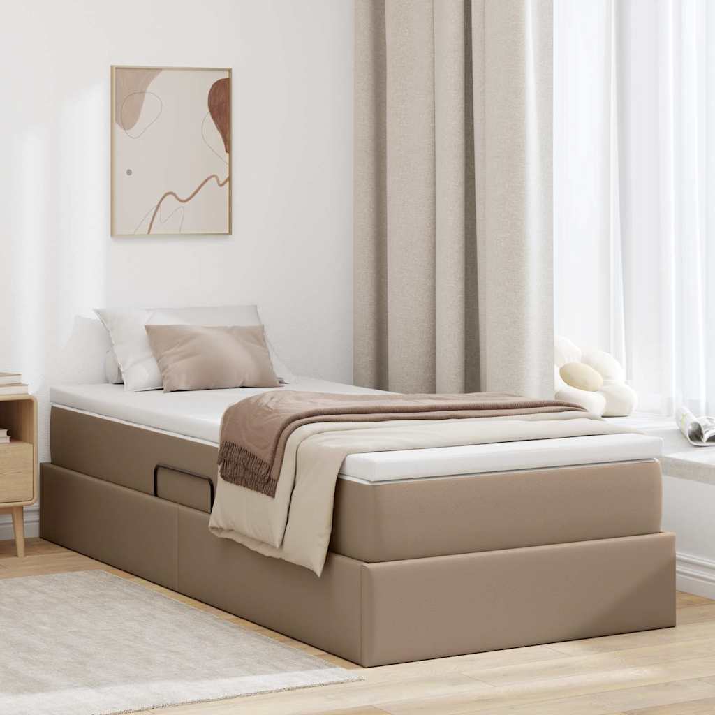 Ágy tárolóval és matraccal Cappuccino 100 x 200 cm Műbőr