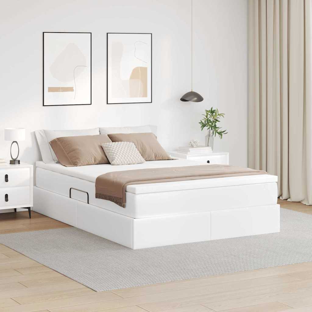 Ágy tárolóval és matraccal matracmal Fehér 140 x 190 cm Műbőr
