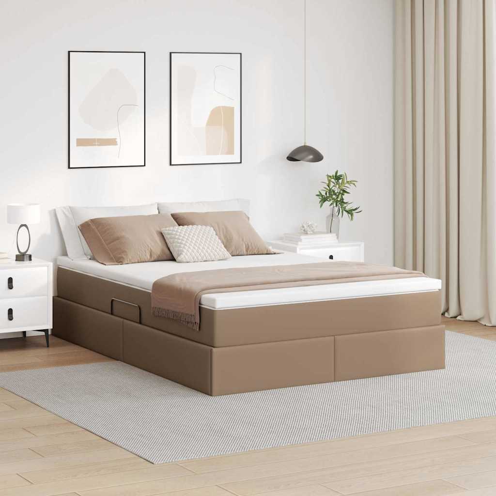 Ágy tárolóval és matraccal Cappuccino 140 x 190 cm Műbőr