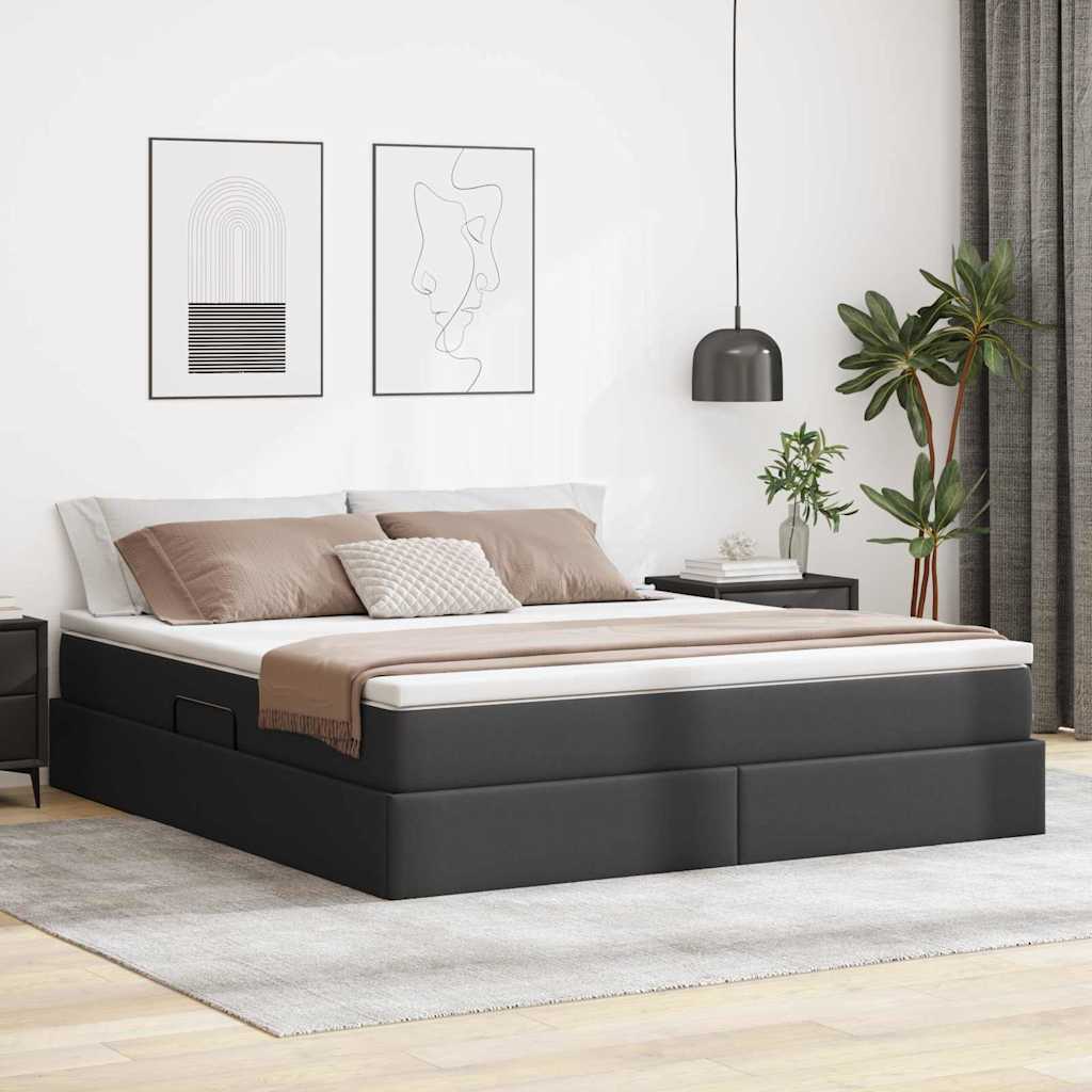 Ágy tárolóval és matraccal matracmal Fekete 160 x 200 cm Műbőr