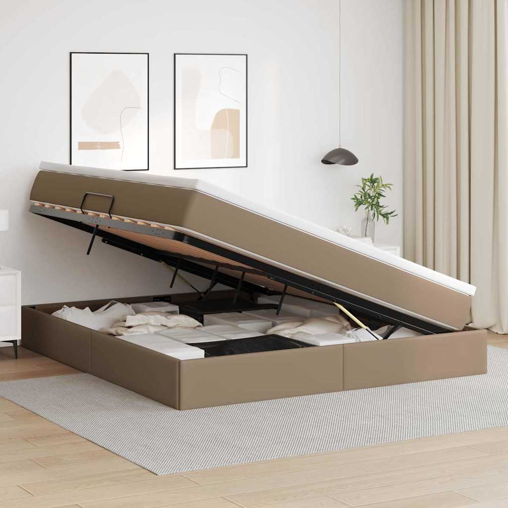 Ágy tárolóval és matraccal Cappuccino 160 x 200 cm Műbőr