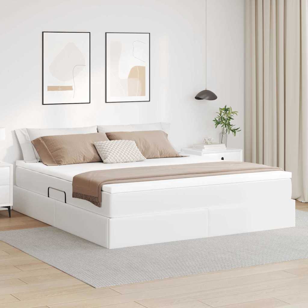 Ágy tárolóval és matraccal matracmal Fehér 180 x 200 cm Műbőr