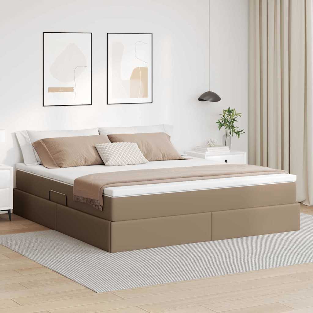 Ágy tárolóval és matraccal Cappuccino 180 x 200 cm Műbőr