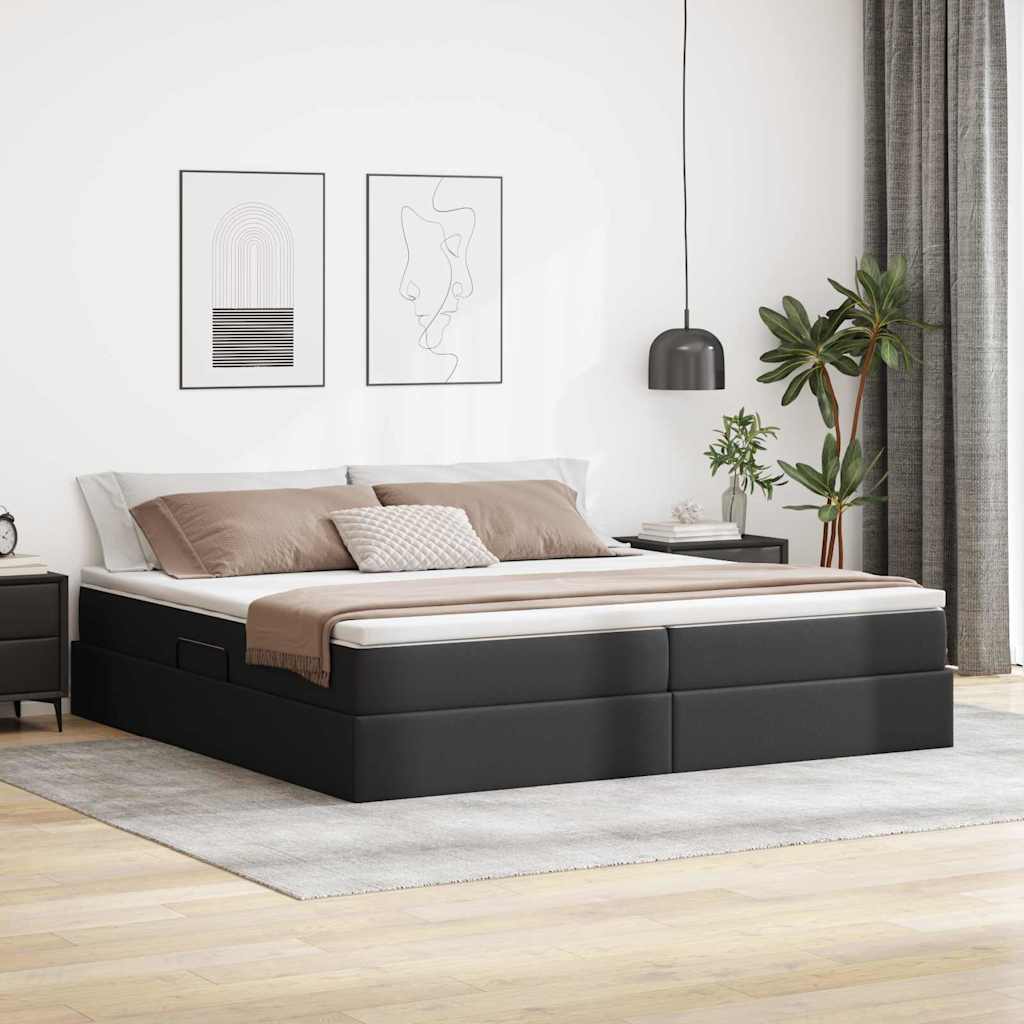 Ágy tárolóval és matraccal matracmal Fekete 200 x 200 cm Műbőr