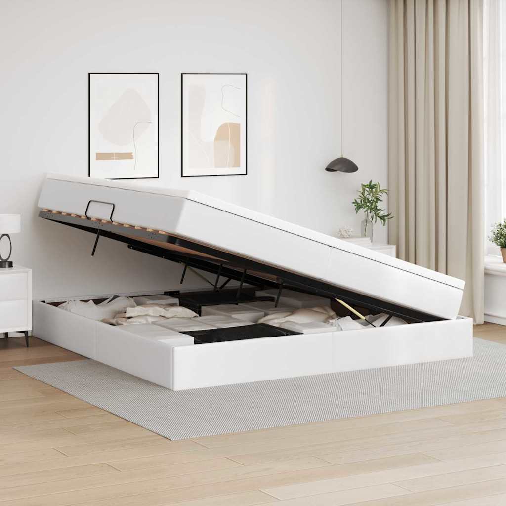 Ágy tárolóval és matraccal matracmal Fehér 200 x 200 cm Műbőr