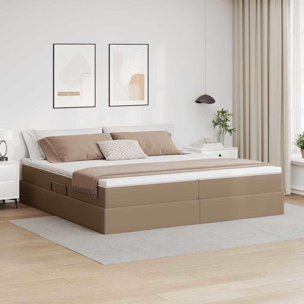 Ágy tárolóval és matraccal Cappuccino 200 x 200 cm Műbőr