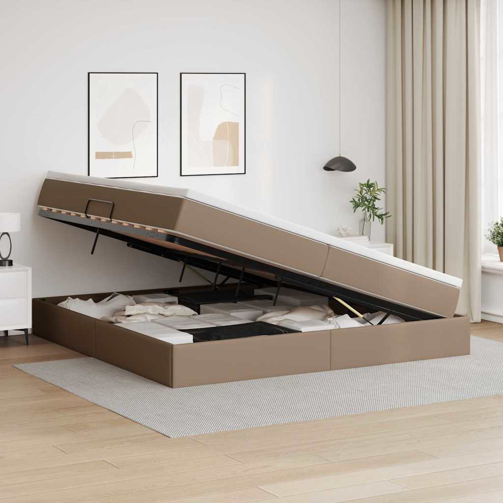 Ágy tárolóval és matraccal Cappuccino 200 x 200 cm Műbőr