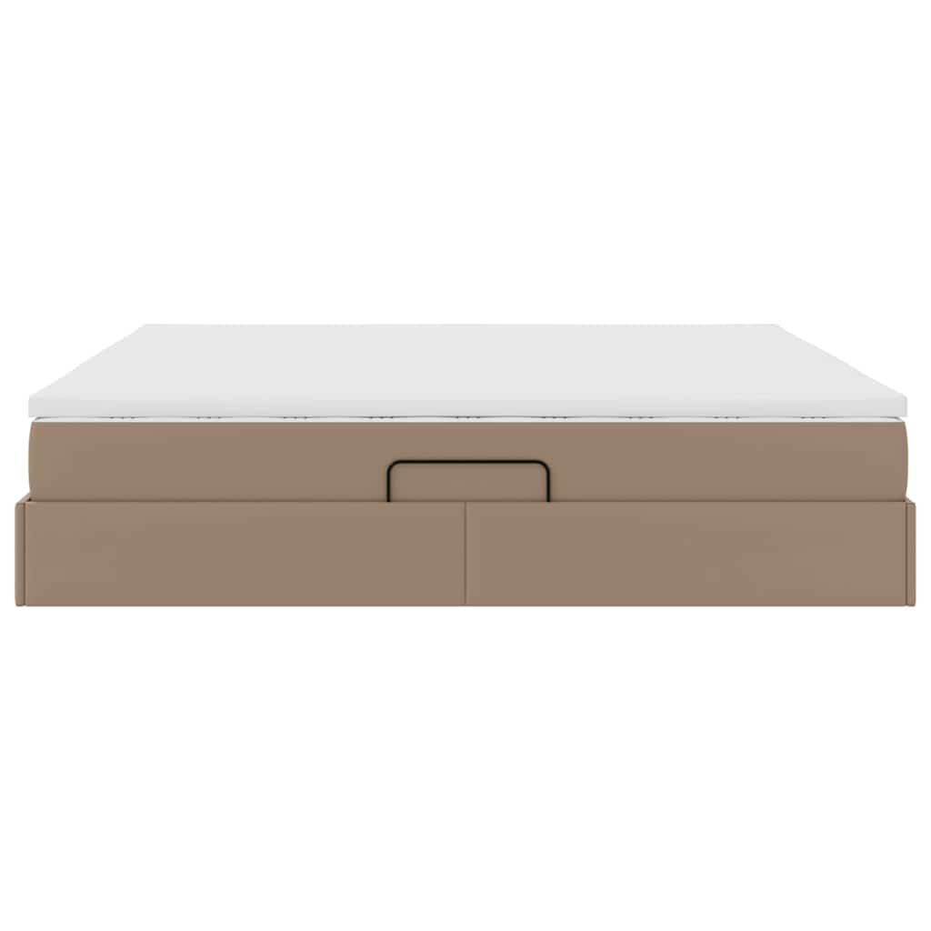 Ágy tárolóval és matraccal Cappuccino 200 x 200 cm Műbőr
