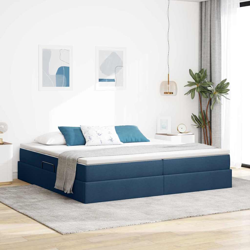 Ágy tárolóval és matraccal Kék 200 x 200 cm Poliészter