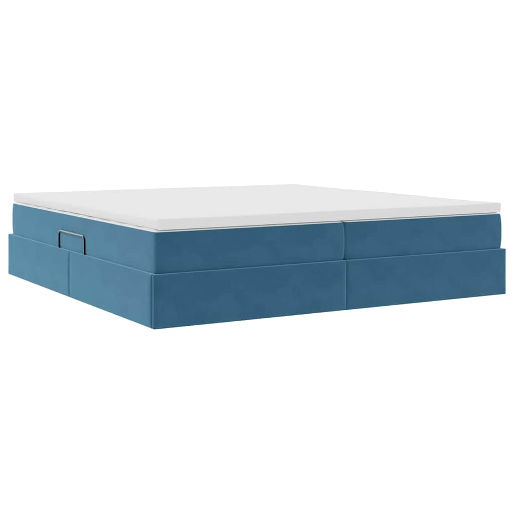 Ágy tárolóval és matraccal Sötét kék 200 x 200 cm Bársony