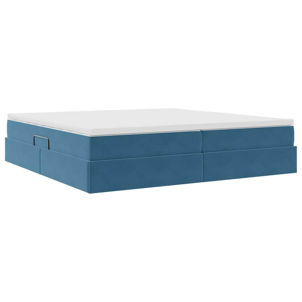 Ágy tárolóval és matraccal Sötét kék 200 x 200 cm Bársony