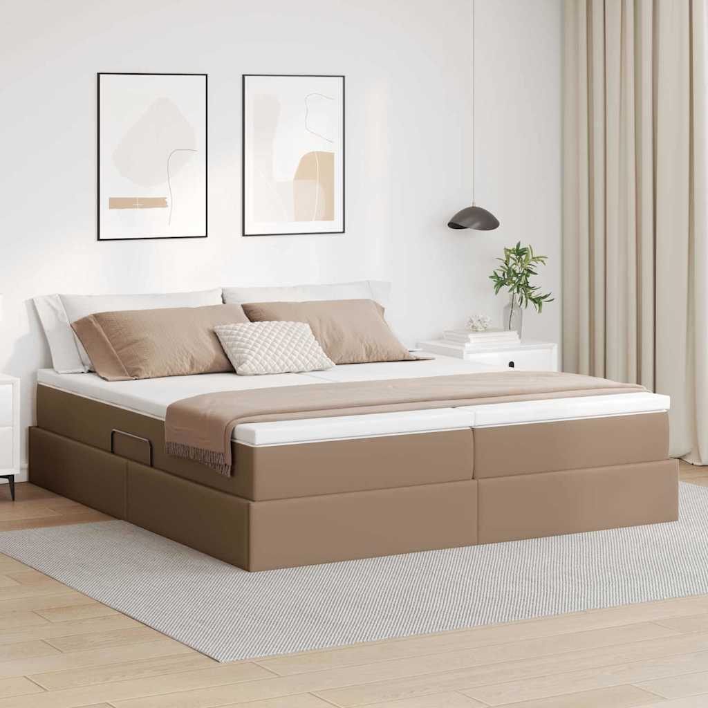 Ágy tárolóval és matraccal Cappuccino 180 x 200 cm Műbőr
