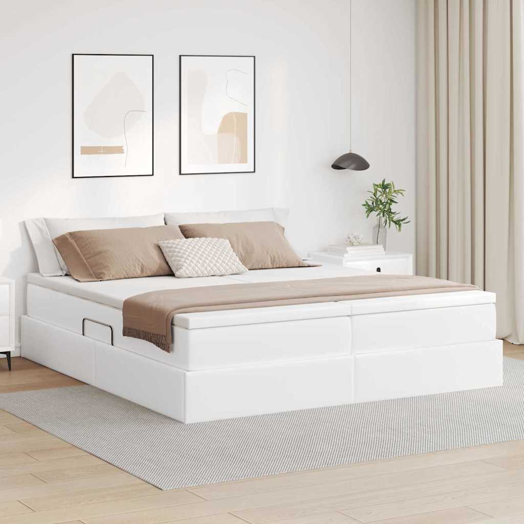 Ágy tárolóval és matraccal matracmal Fehér 200 x 200 cm Műbőr