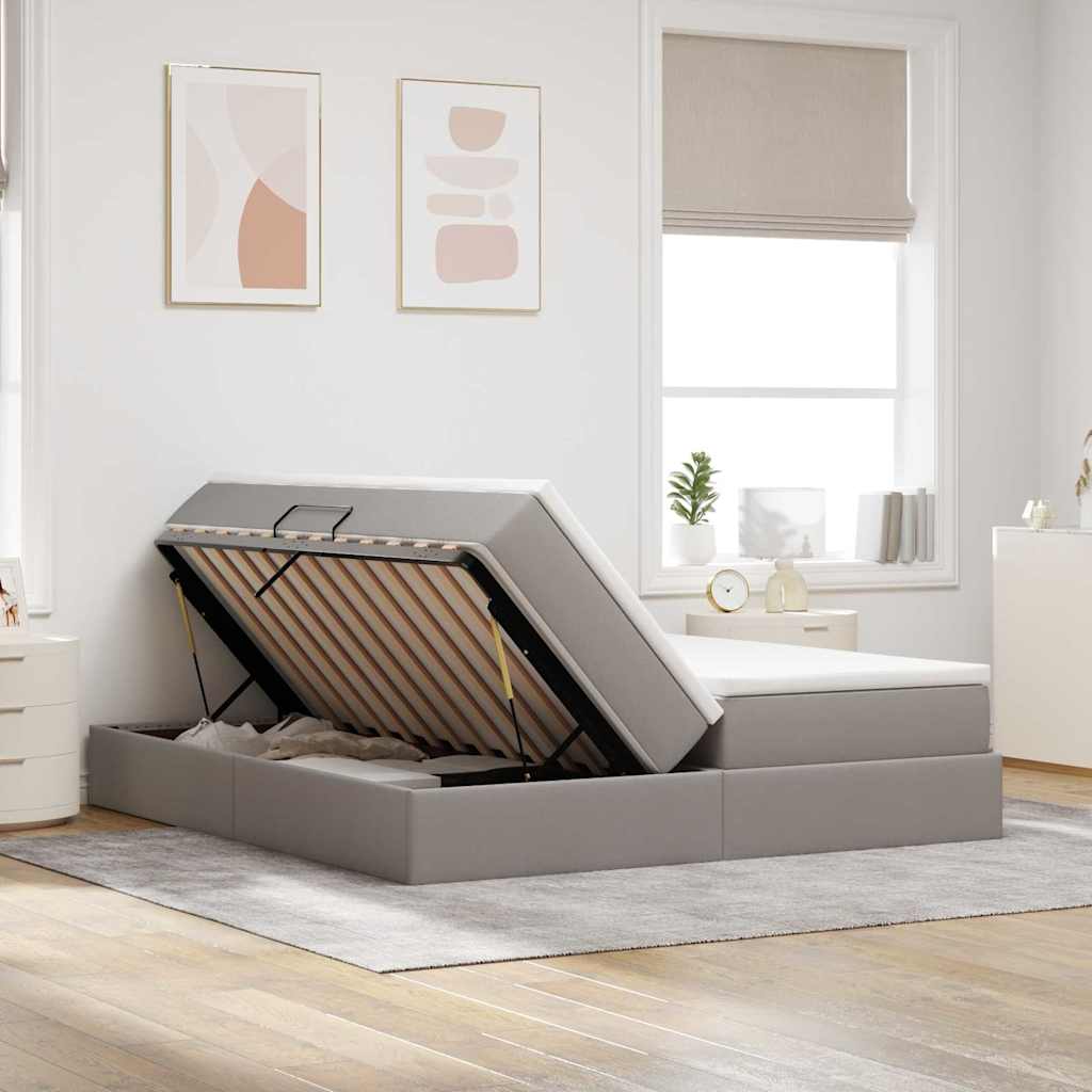 Ágy tárolóval és matraccal Tópszínű 200 x 200 cm Poliészter