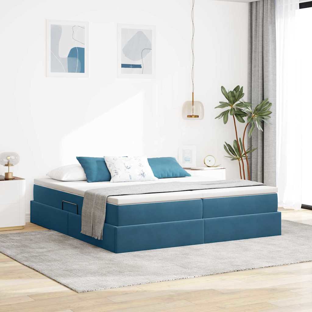 Ágy tárolóval és matraccal Sötét kék 180 x 200 cm Bársony
