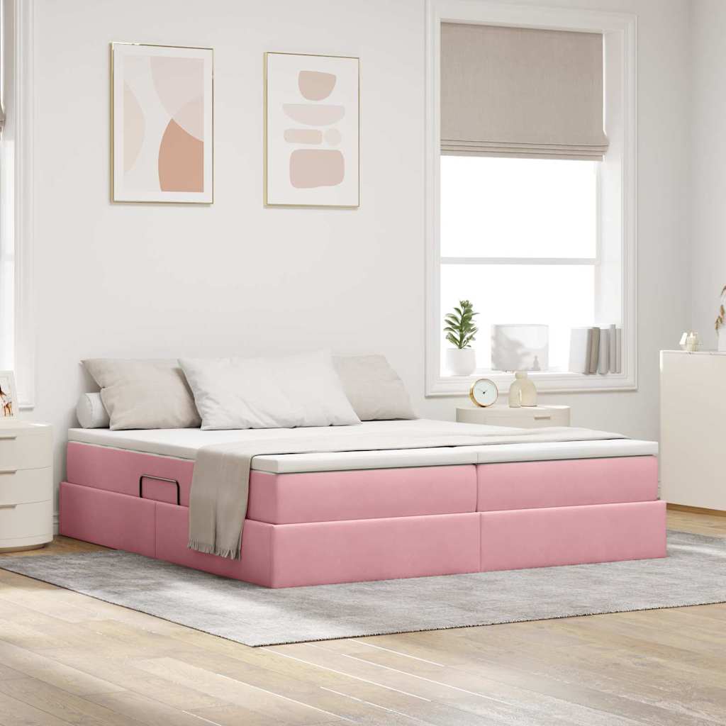 Ágy tárolóval és matraccal Rózsaszín 200 x 200 cm Bársony