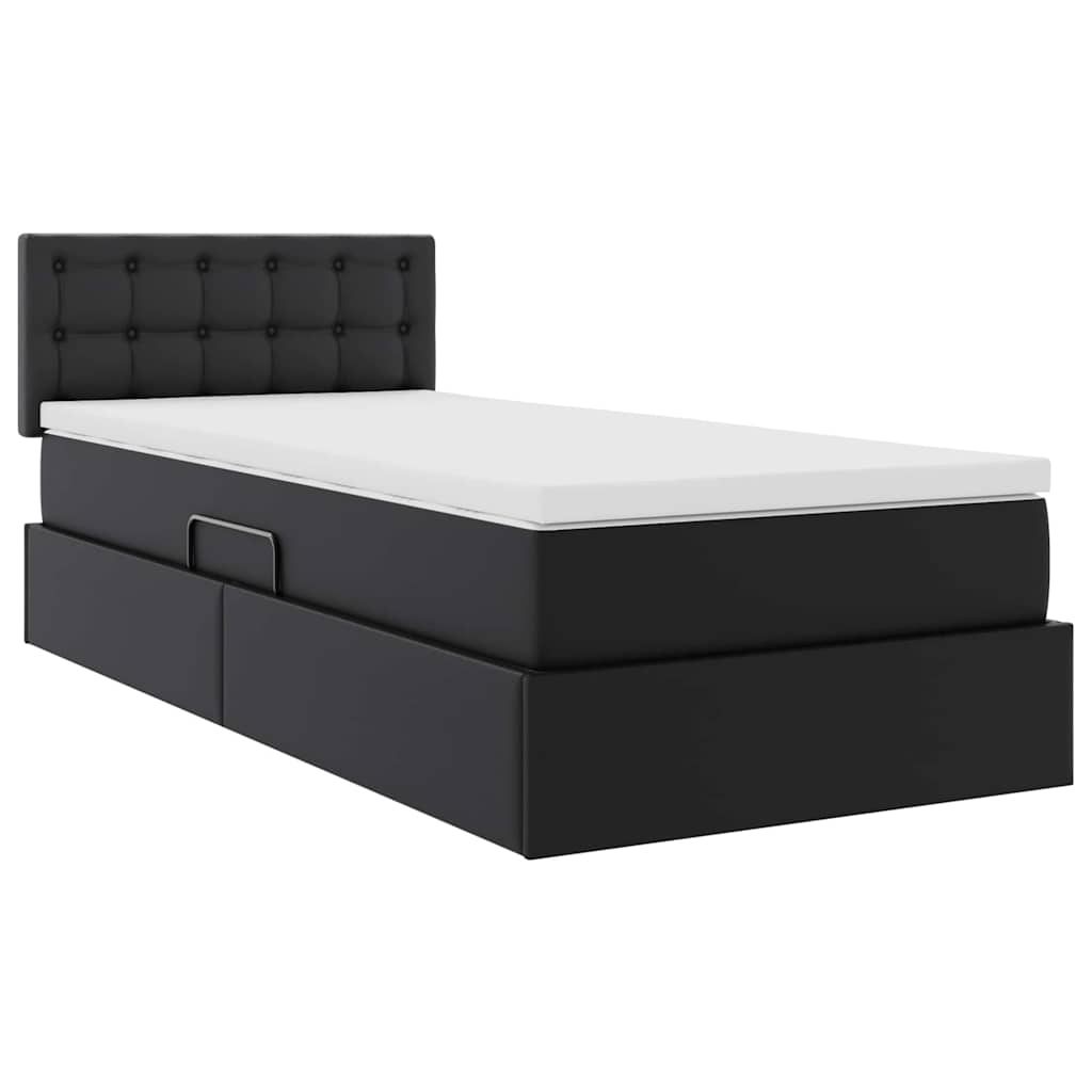 Ágy tárolóval és matraccal matracmal Fekete 90 x 190 cm Műbőr