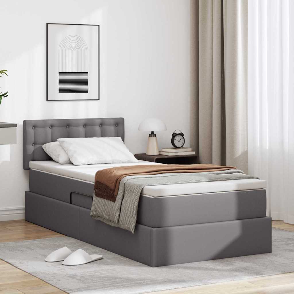 Ágy tárolóval és matraccal matracmal Szürke 90 x 190 cm Műbőr