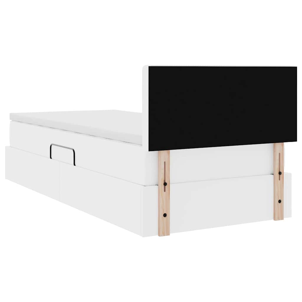 Ágy tárolóval és matraccal Tiszta Fehér 90 x 200 cm Műbőr