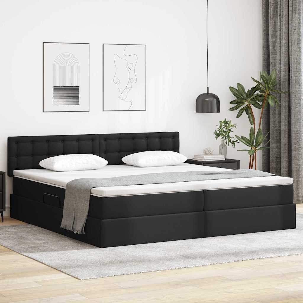 Ágy tárolóval és matraccal matracmal Fekete 200 x 200 cm Műbőr