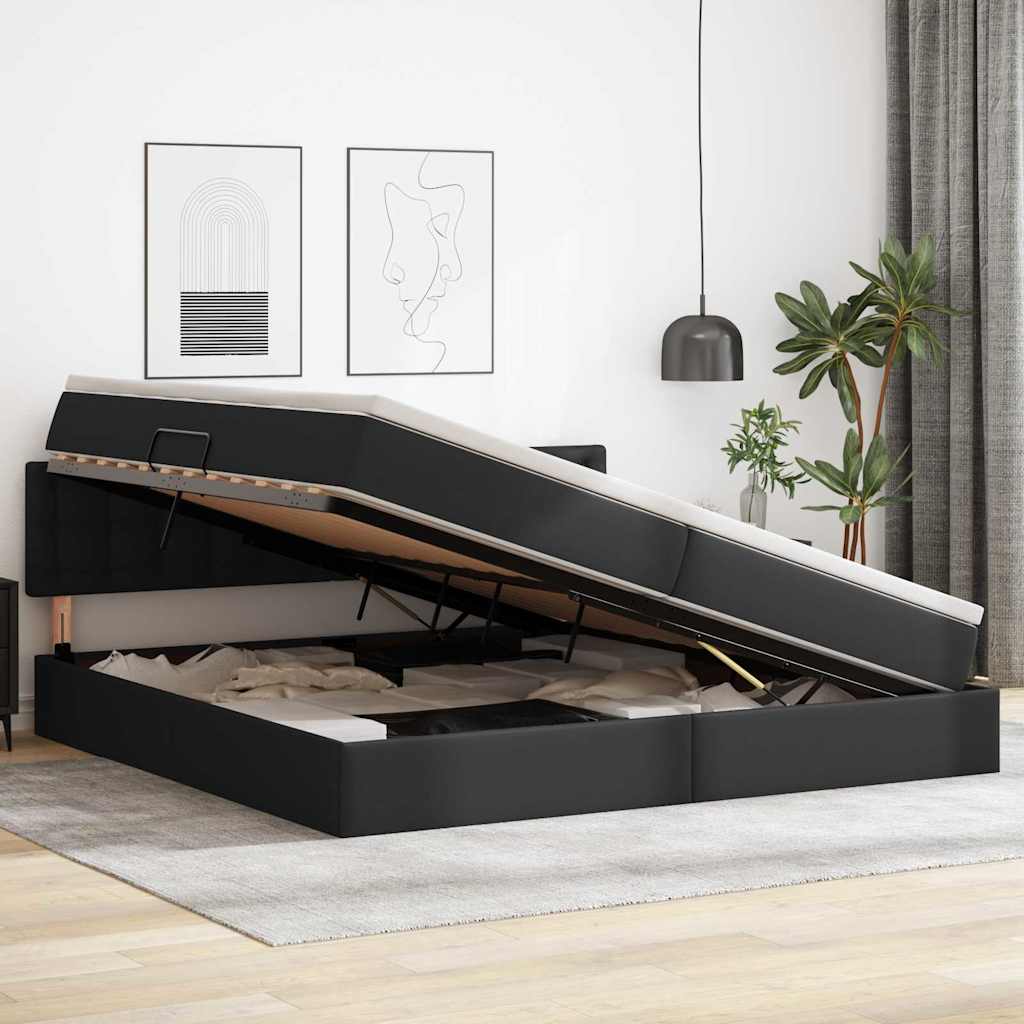 Ágy tárolóval és matraccal matracmal Fekete 200 x 200 cm Műbőr