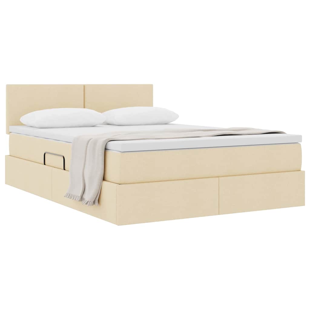 Ágy tárolóval és matraccal Krém 140 x 190 cm Bársony