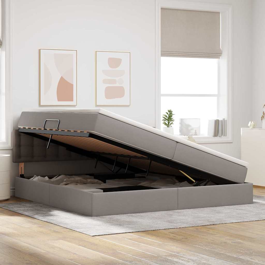 Ágy tárolóval és matraccal Tópszínű 200 x 200 cm Faanyag