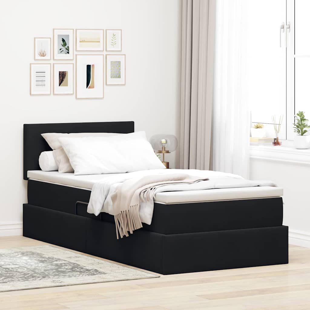 Tárolós Ágy matracmal fejtámlával Fekete 90 x 200 cm Bársony