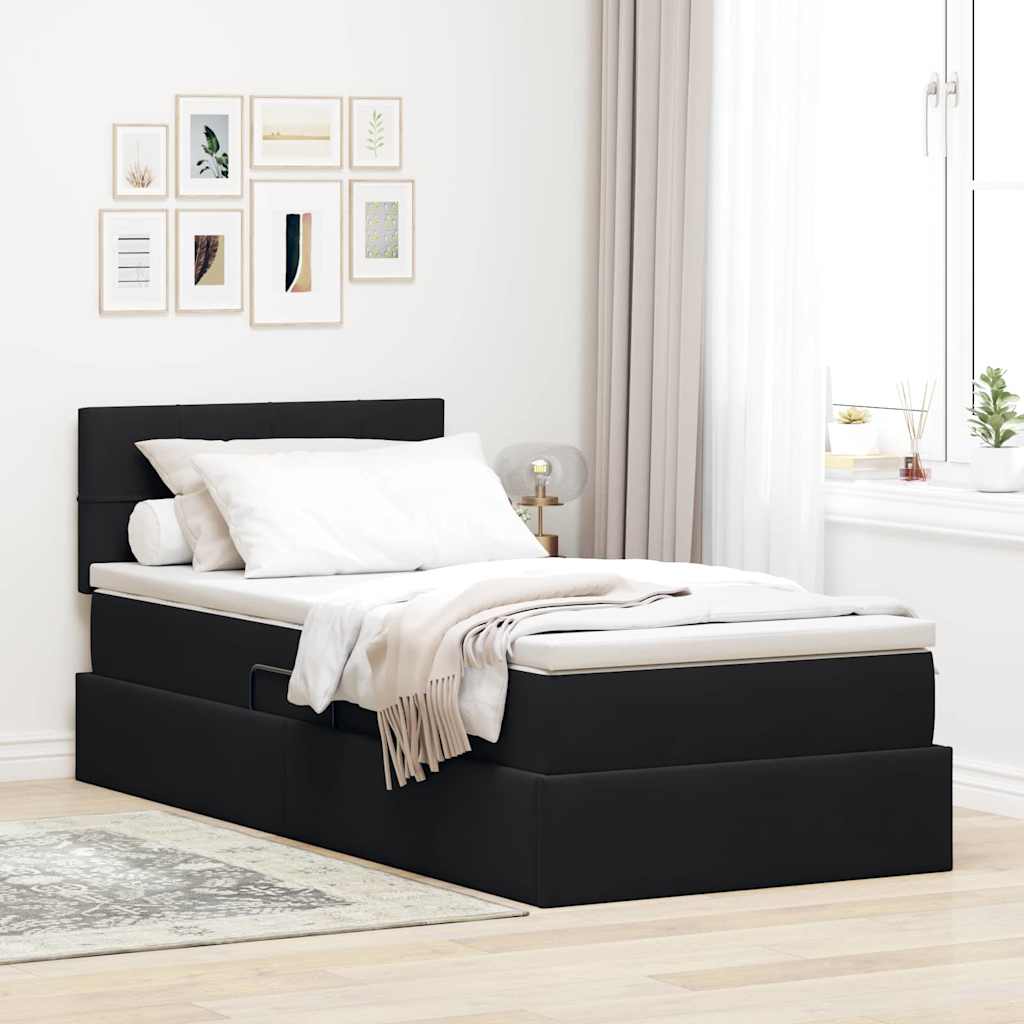 Tárolós Ágy matracmal fejtámlával Fekete 90 x 190 cm Bársony
