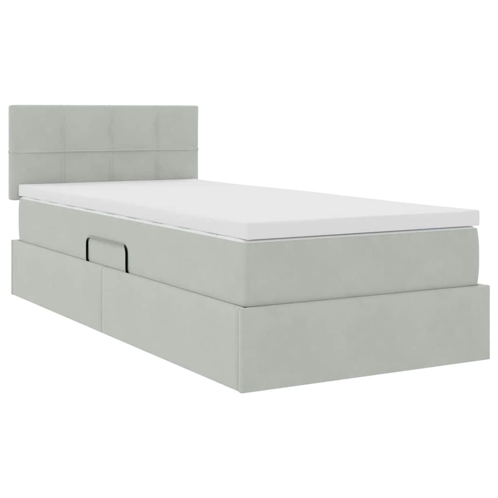 Tárolós Ágy matracmal Világosszürke 90 x 200 cm Bársony