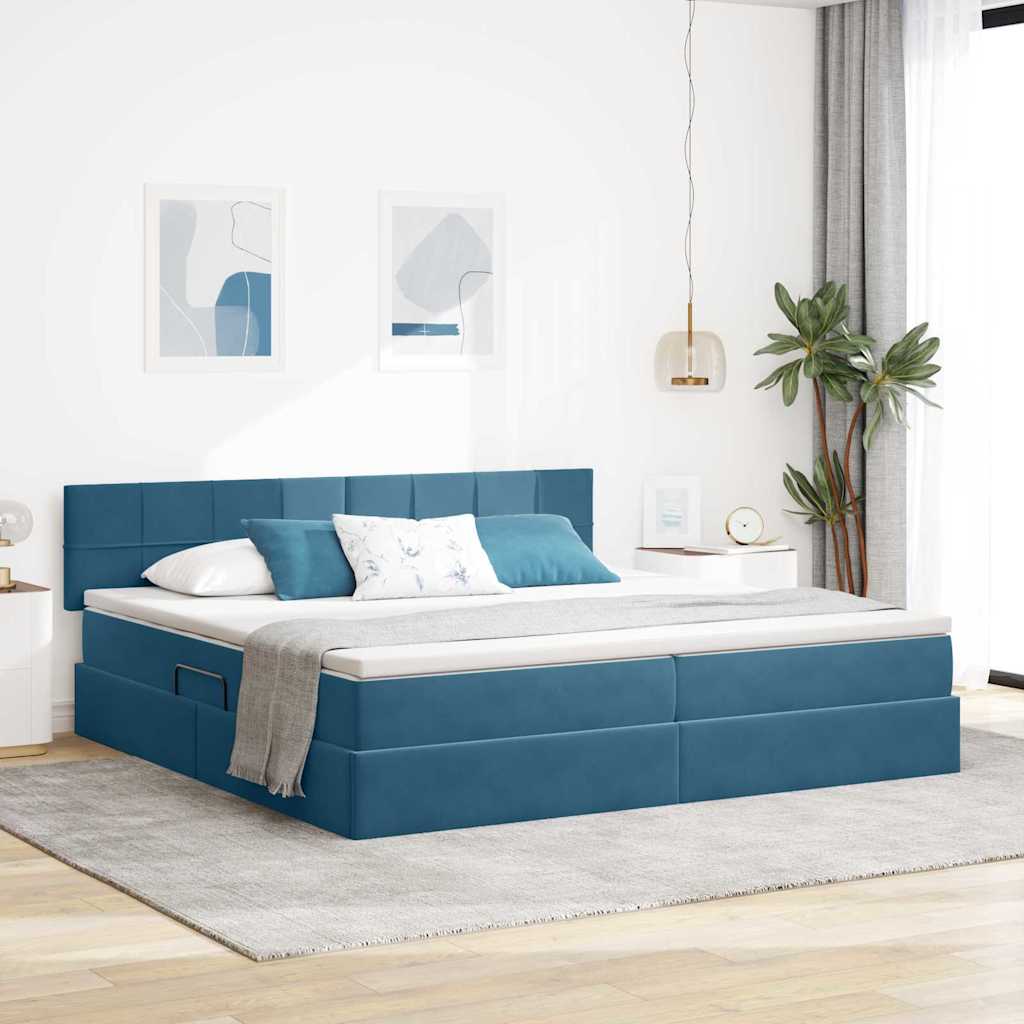 Tárolós Ágy matracmal tárolóval Sötét kék 200 x 200 cm Bársony
