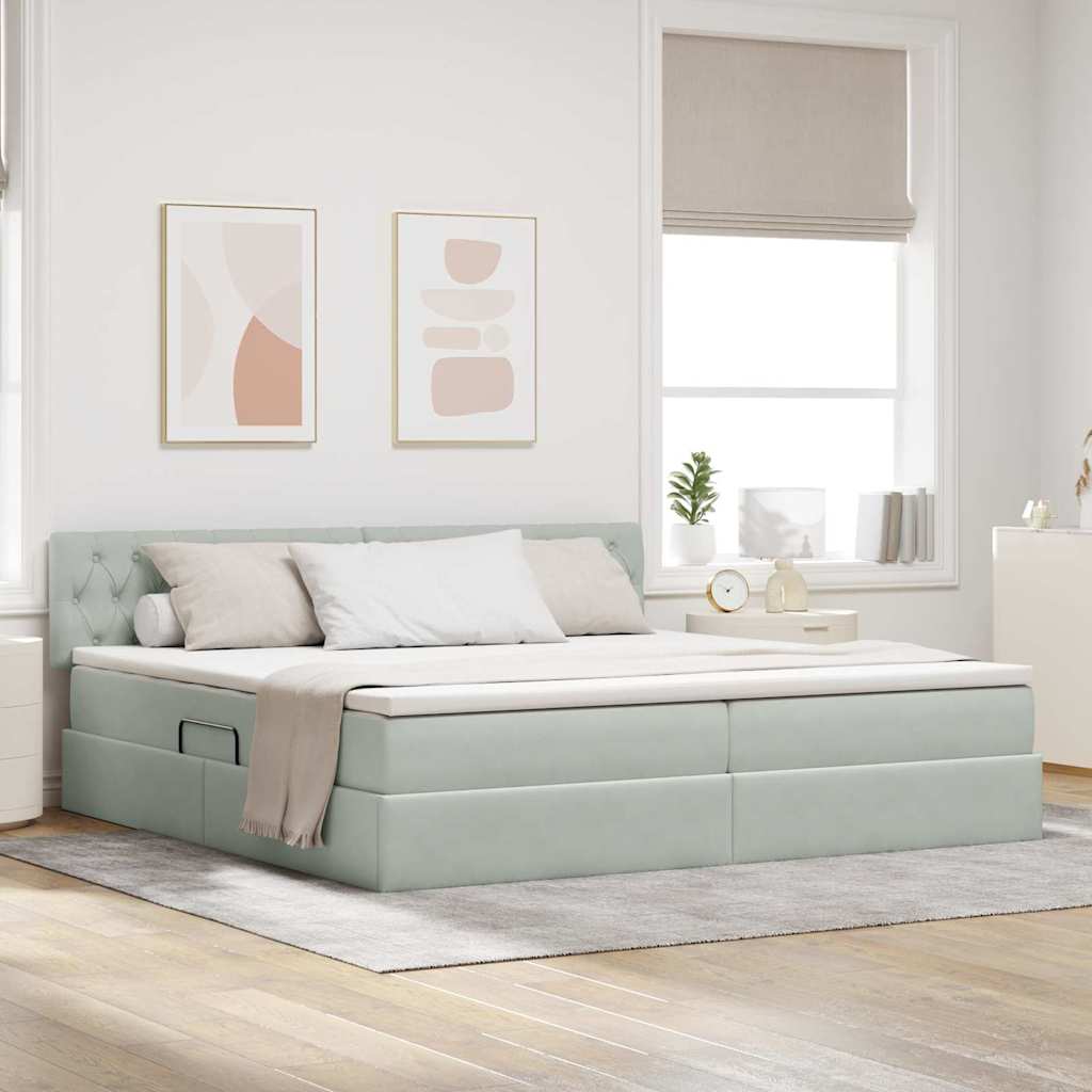 Tárolós Ágy matracmal Világosszürke 200 x 200 cm Bársony