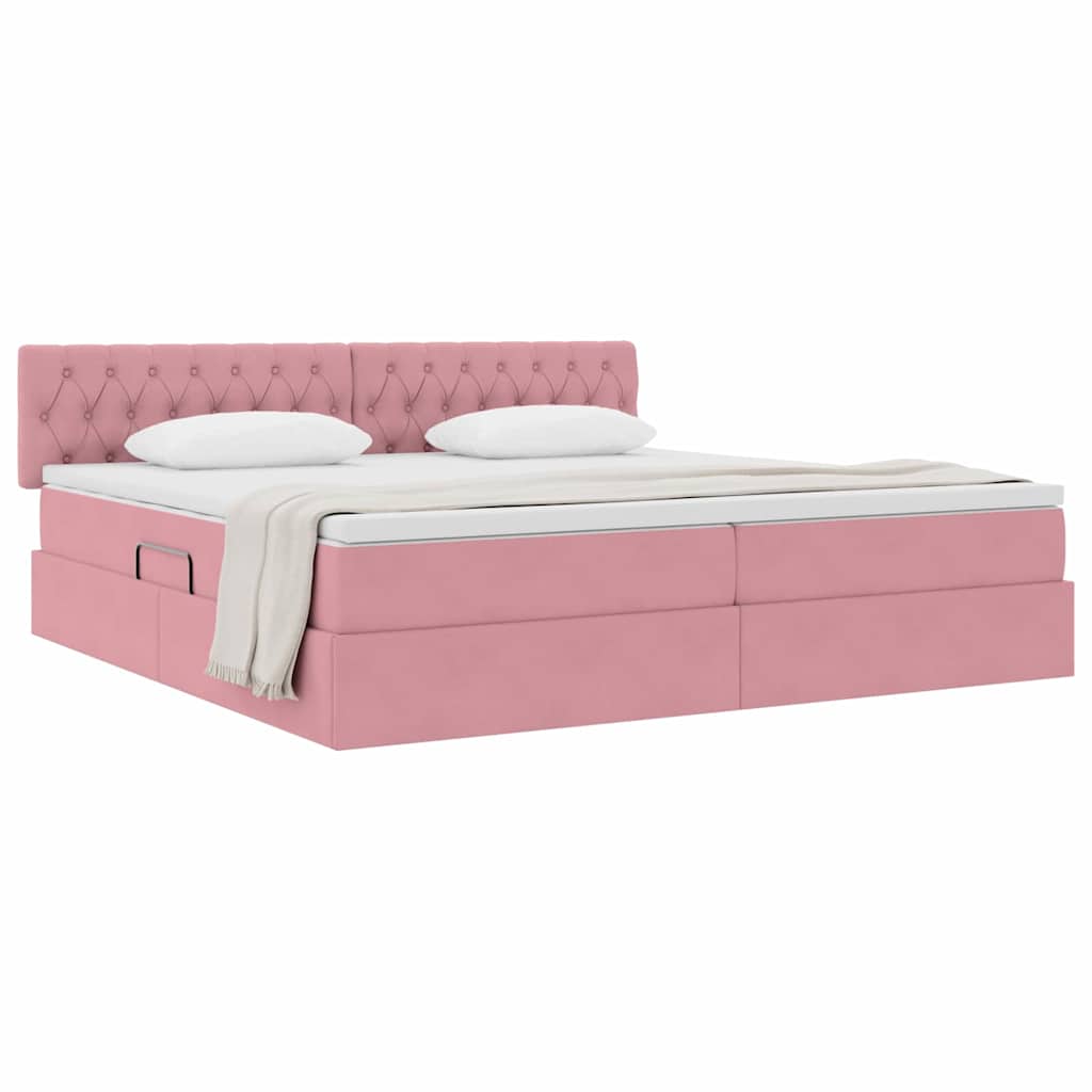 Tárolós Ágy matracmal tárolóval Rózsaszín 200 x 200 cm Bársony