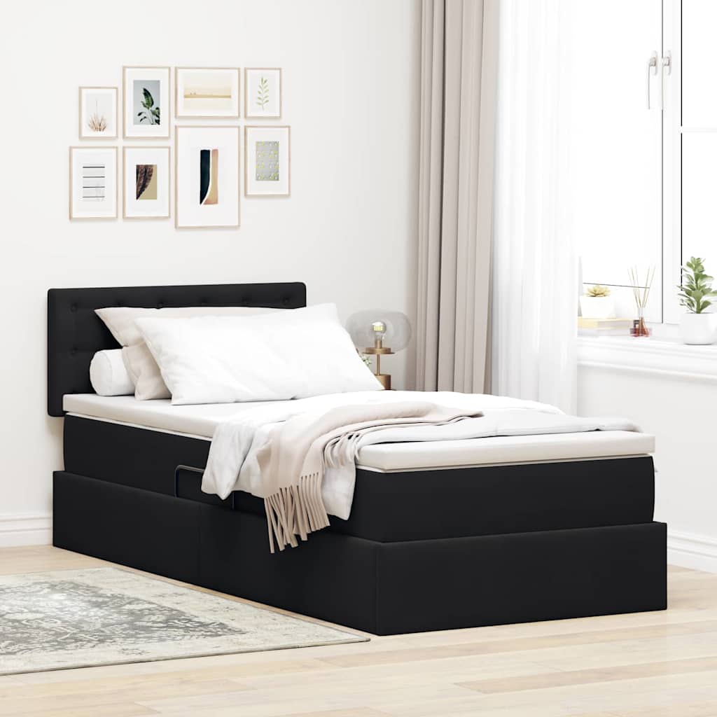 Tárolós Ágy matracmal fejtámlával Fekete 90 x 190 cm Bársony