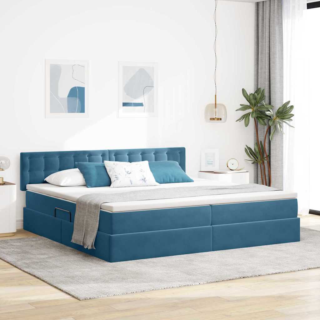 Tárolós Ágy matracmal tárolóval Sötét kék 200 x 200 cm Bársony