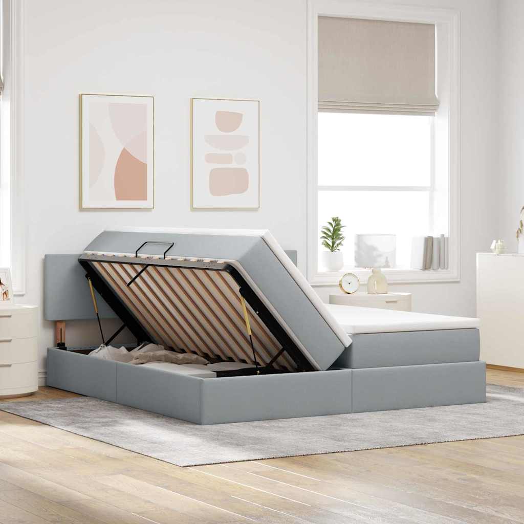 Tárolós Ágy matracmal Világosszürke 200 x 200 cm Műbőr