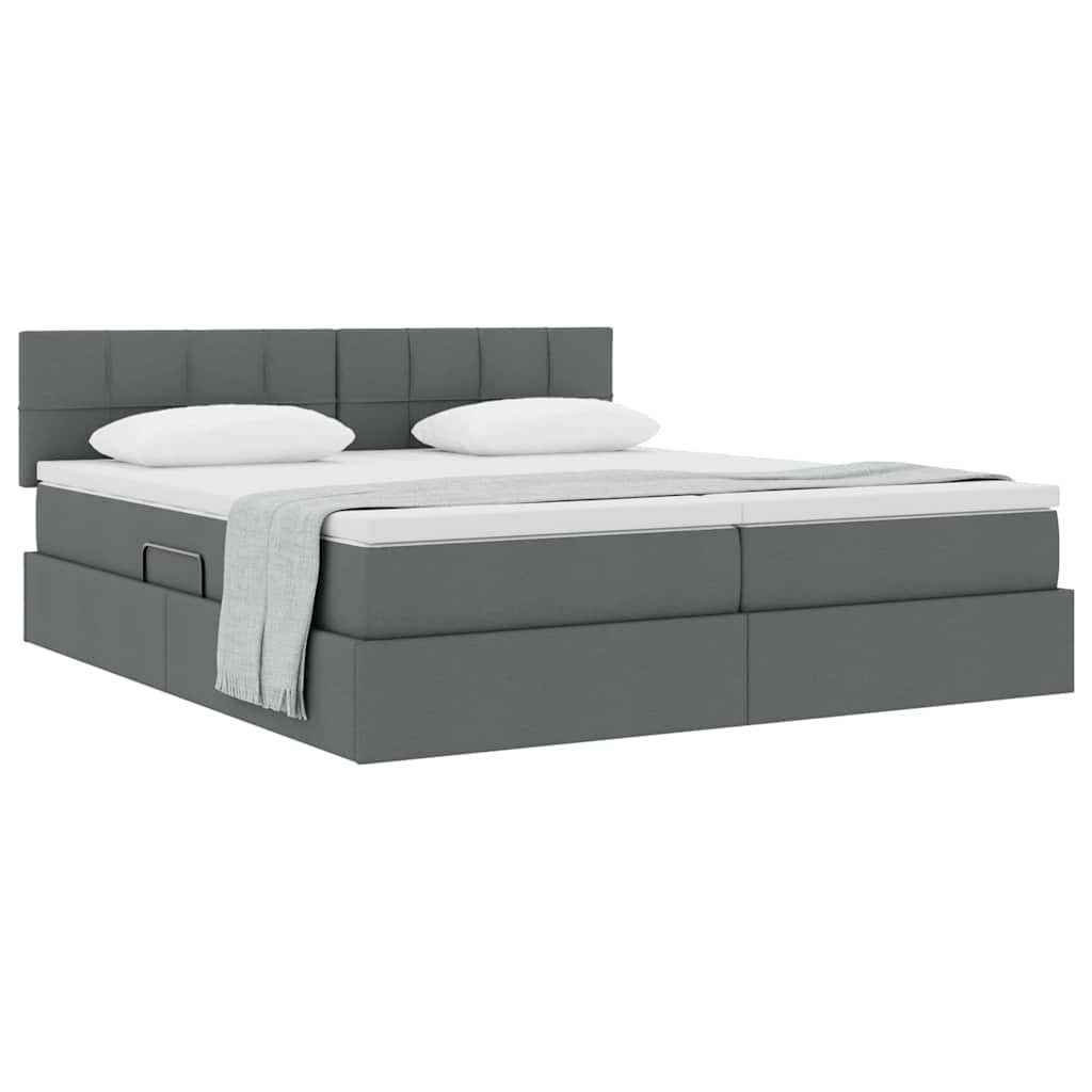 Tárolós Ágy matracmal tárolóval Sötétszürke 200 x 200 cm Műbőr