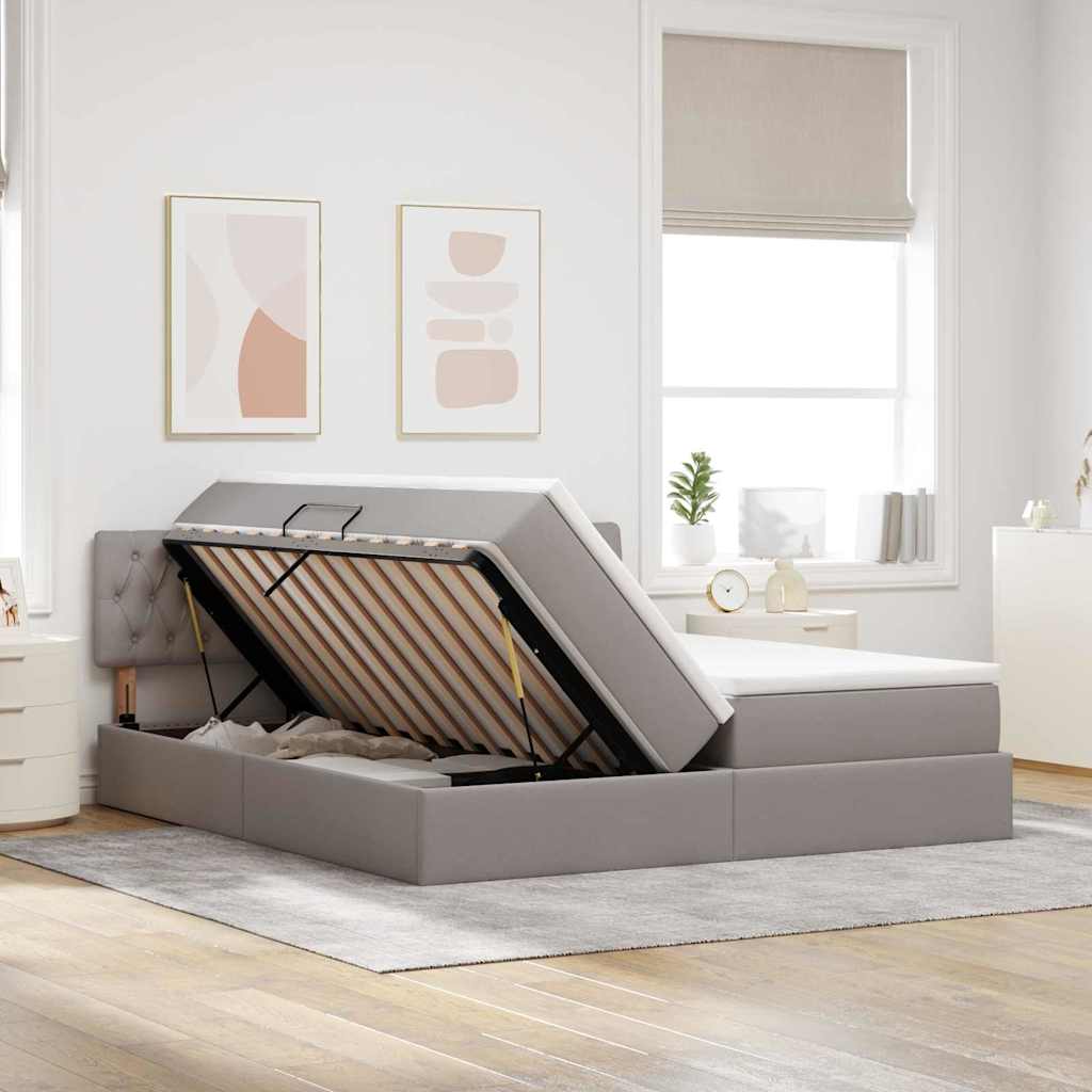 Tárolós Ágy matracmal fejtámlával Tópszínű 200 x 200 cm Műbőr