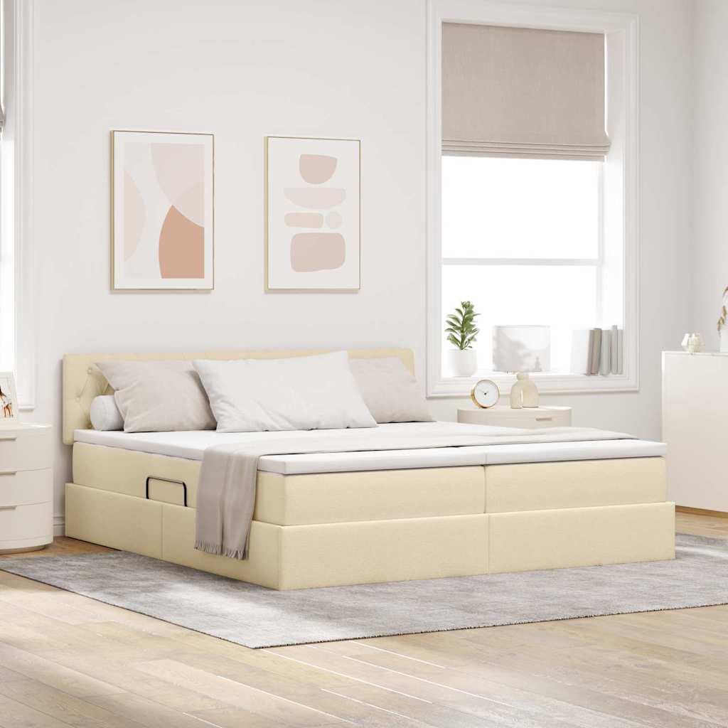 Tárolós Ágy matracmal fejtámlával Krém 200 x 200 cm Műbőr