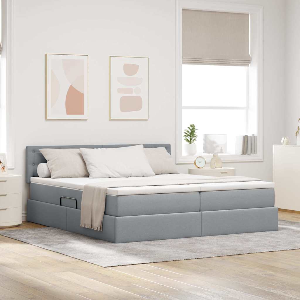 Tárolós Ágy matracmal Világosszürke 200 x 200 cm Műbőr