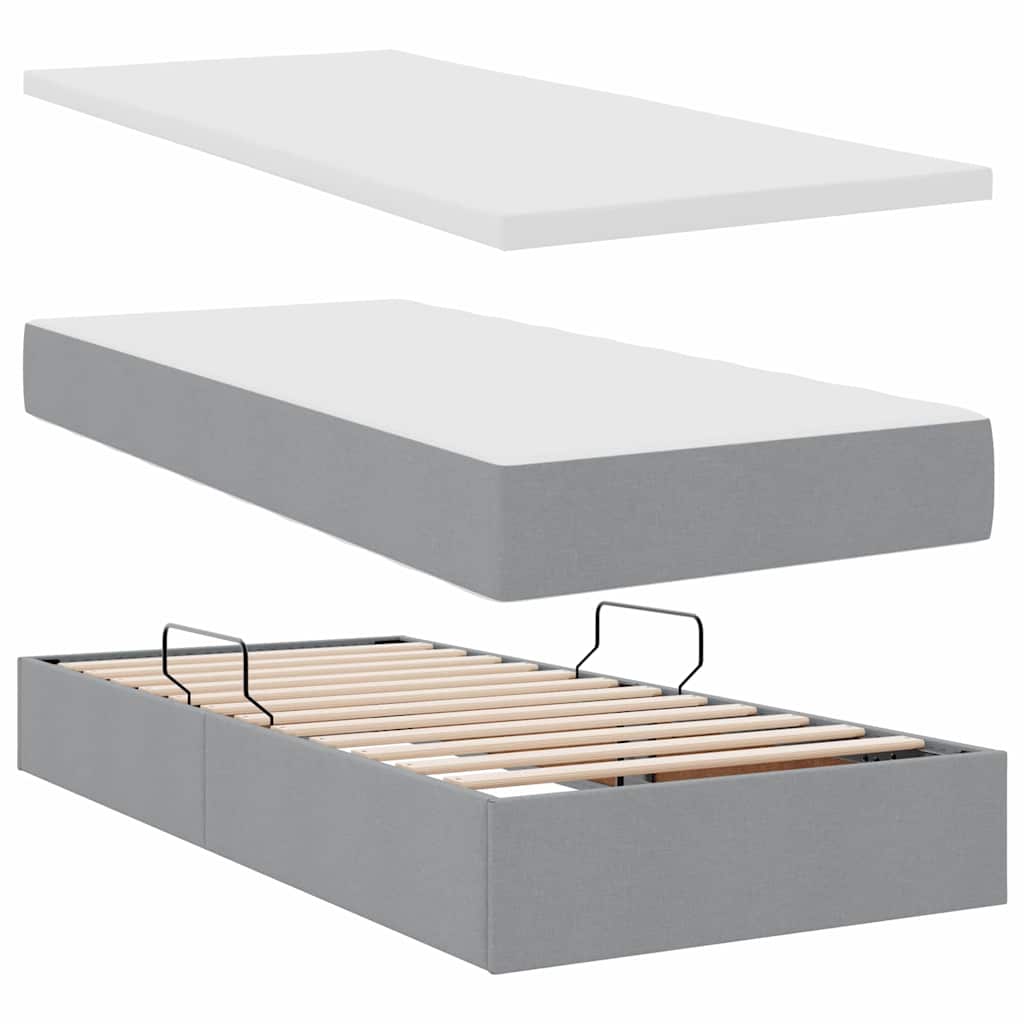 Tárolós Ágy matracmal Világosszürke 200 x 200 cm Műbőr