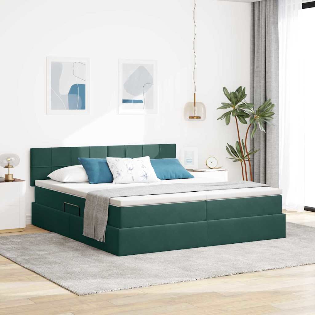Tárolós Ágy matracmal fejtámlával Sötétzöld 100 x 200 cm