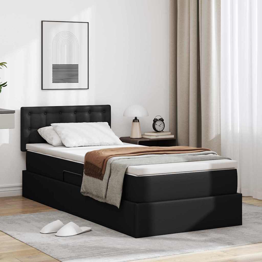 Ágy tárolóval és LED lámpával Fekete 90 x 190 cm Műbőr