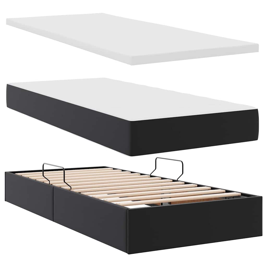 Ágy tárolóval és LED lámpával Fekete 90 x 190 cm Műbőr