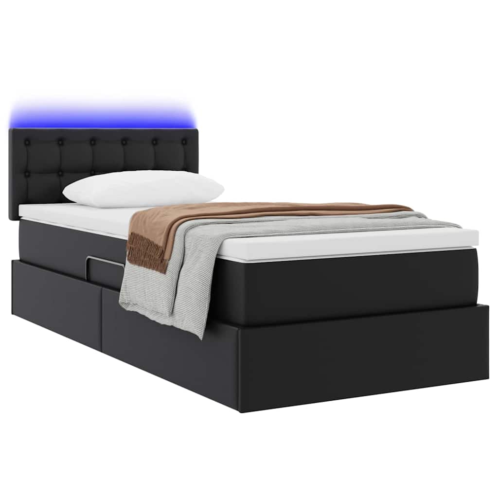 Ágy tárolóval és LED lámpával Fekete 90 x 190 cm Műbőr