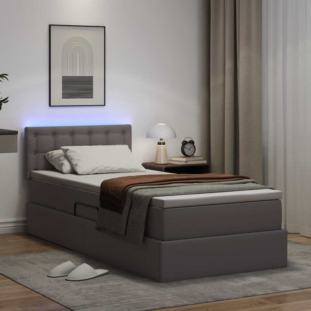 Ágy tárolóval és LED lámpával Szürke 90 x 190 cm Műbőr