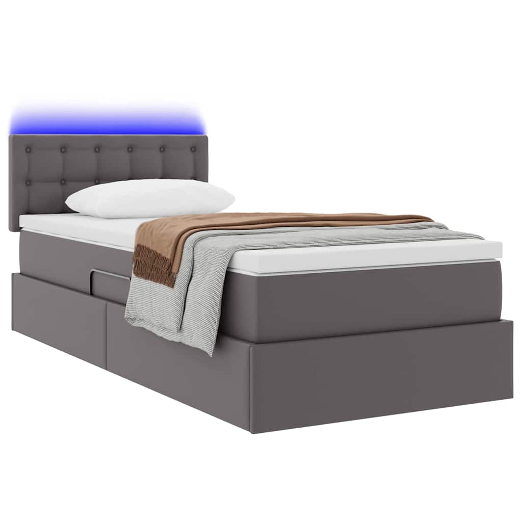 Ágy tárolóval és LED lámpával Szürke 90 x 190 cm Műbőr